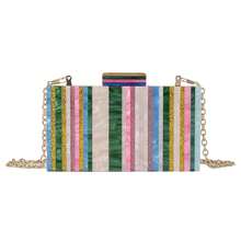 Poșetă multicoloră din acril în stil european și american, cu lanț metalic curcubeu, geantă de seară, geantă de umăr, geantă crossbody, mini geantă cu dungi verticale, geantă elegantă pentru rochie pentru femei, geantă cosmetică, geantă de mireasă - Multicolor - Vizualizare 5