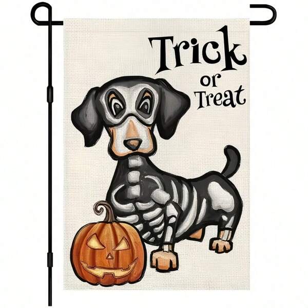 1 Bandiera da giardino di Ognissanti - Fantasma Cane a doppia facciata in juta, decorazione da 12x18 pollici per piccoli cortili, decorazione da esterno per Ognissanti, senza asta della bandiera, autunno, Natale