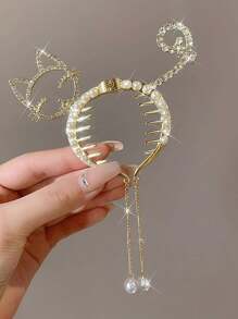 Rhinestone & Cat Decor Hair Pin Royal Hair Clips Claw Clips Hair Claws Hair Barrettes - Gold - View 2