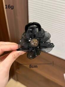 6pcs Elegant Sunflower Mesh Hair Clips, All-Match Hair Claws With High-End Feel - Black - View 9
