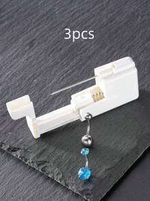 Kit de Pistola de Perfuração de Umbigo em Aço Inoxidável 3 peças / conjunto, Anel de Umbigo Super Brilhante com Pedras 5A 14G, Item Essencial para o Uso Diário das Mulheres, Especialmente no Verão