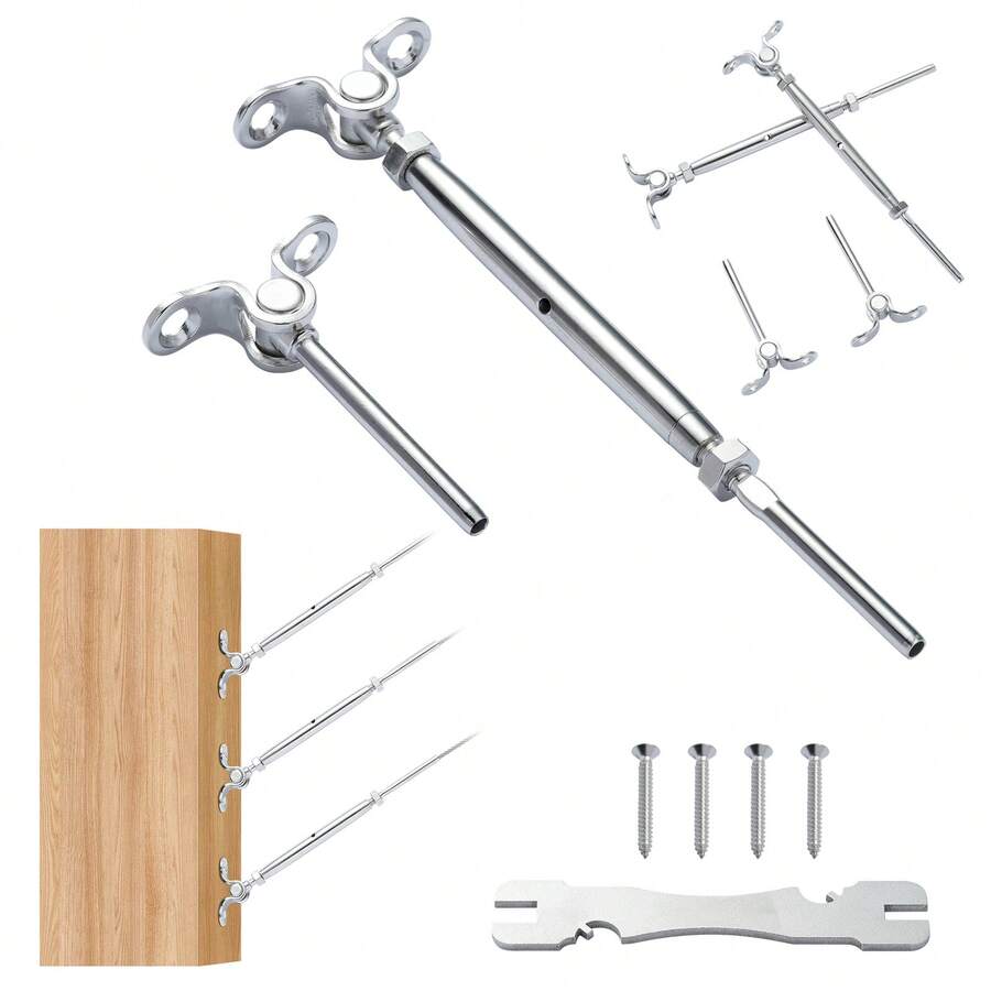 T316 Stainless Steel Adjustable Angle 1/8" Cable Railing Kit/Hardware For Wood Post,Marine Grade For 1/8"Wire Rope,0-180-Degree Angle & Easy Installation, Silver (30 Pack)