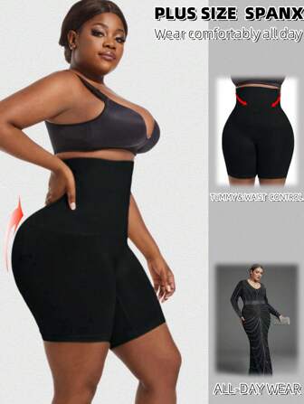 1 Pack Plus Size Women's High Waist Tummy Control Bodyshorts Shaper Shorts Underwear Panty Shapers Flat Leggings Women's Panties In Stylish Color Matching Waist And Belly Pants Leggings Shorts