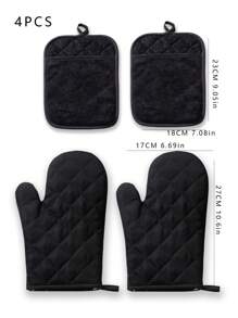 4PCS Heat Resistant Kitchen Baking Oven Gloves For Home, Microwave, BBQ With Hot Pads And Cooking Mitts - Black - View 9