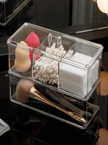 1pc Rectangular Clear Table Top Organizer Box With Lid, Plastic Acrylic Display Box For Cosmetics & Accessoriesjewelry Box,Jewellery Box,Jewelry Organiser For Women And Girls,Jewelry Holder, Ideal For Halloween Earrings,Necklace,Rings,And Wedding Accessories;Also Suitable For  Home Decor And Bridesmaid Gift