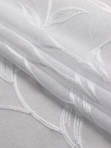 2pcs White Embroidered Sheer Curtains - Floral Pattern, Elegant Embroidery Design For Living Room And Bedroom Decor, With Grommet Rings