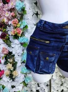 SHORT JUVENIL CON CIERRE Y BOLSAS DE CARGO CON CINTAS - Multicolor - Ver 4