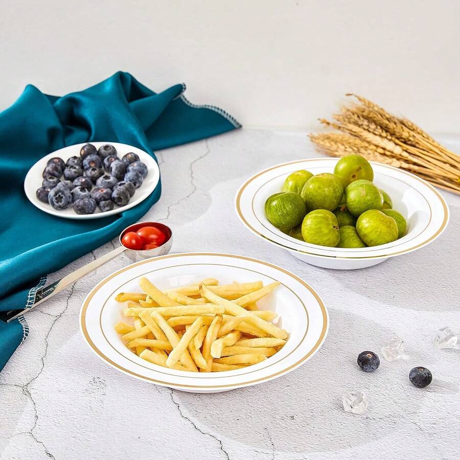 25pcs Golden Bordered Soup Bowls, Fancy Party Bowls, Heavyweight Cereal