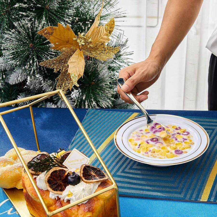 25pcs Golden Bordered Soup Bowls, Fancy Party Bowls, Heavyweight Cereal