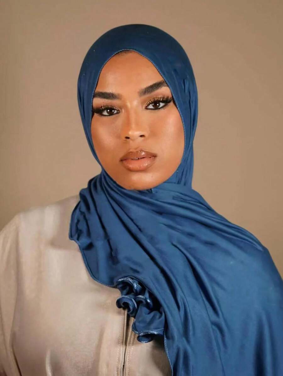 1pc Women Solid Jersey Hijab Modal Soft Headscarf With Frill Trimmed Decor Scarves For Women, Suitable For Daily Use In Arab Style Headband For Women Abaya Women Veil