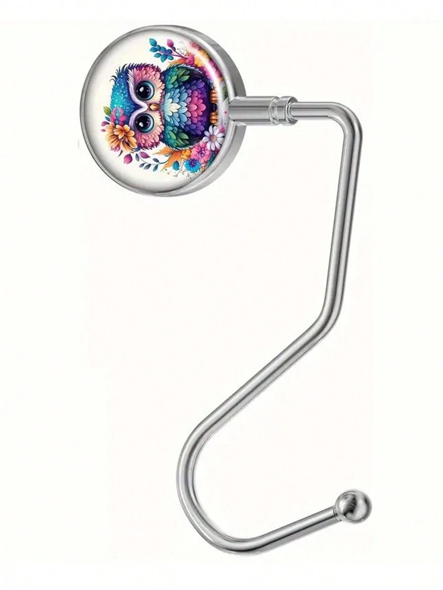 1pc Chic Watercolor Owl Purse Hook Hanger - Portable Tabletop Bag Stand, Handbag Storage Accessory For Women, Unique Gift Idea - Multicolor - View 1