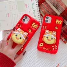 Ốp lưng điện thoại chống trầy xước, chống vân tay hoàn toàn mới + Giá đỡ có thể gập lại hình chú nai hoạt hình vui nhộn + Bộ ốp lưng điện thoại đầy đủ, tương thích với Apple - Đỏ - Xem 2