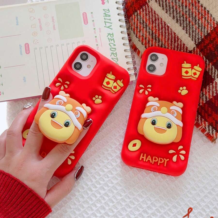 Ốp lưng điện thoại chống trầy xước, chống vân tay hoàn toàn mới + Giá đỡ có thể gập lại hình chú nai hoạt hình vui nhộn + Bộ ốp lưng điện thoại đầy đủ, tương thích với Apple