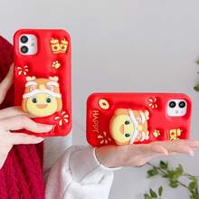 Ốp lưng điện thoại chống trầy xước, chống vân tay hoàn toàn mới + Giá đỡ có thể gập lại hình chú nai hoạt hình vui nhộn + Bộ ốp lưng điện thoại đầy đủ, tương thích với Apple - Đỏ - Xem 3