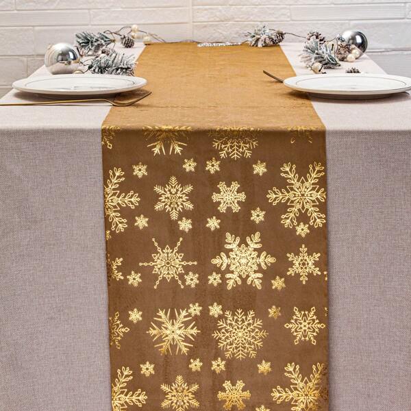 1/2pcs 28*275cm Gold Snowflake Christmas Table Runner, Suitable For Christmas, Halloween, Festivals, Family Gatherings, Kitchen, Dining Room, Wedding, Indoor Outdoor Seasonal Table Decor