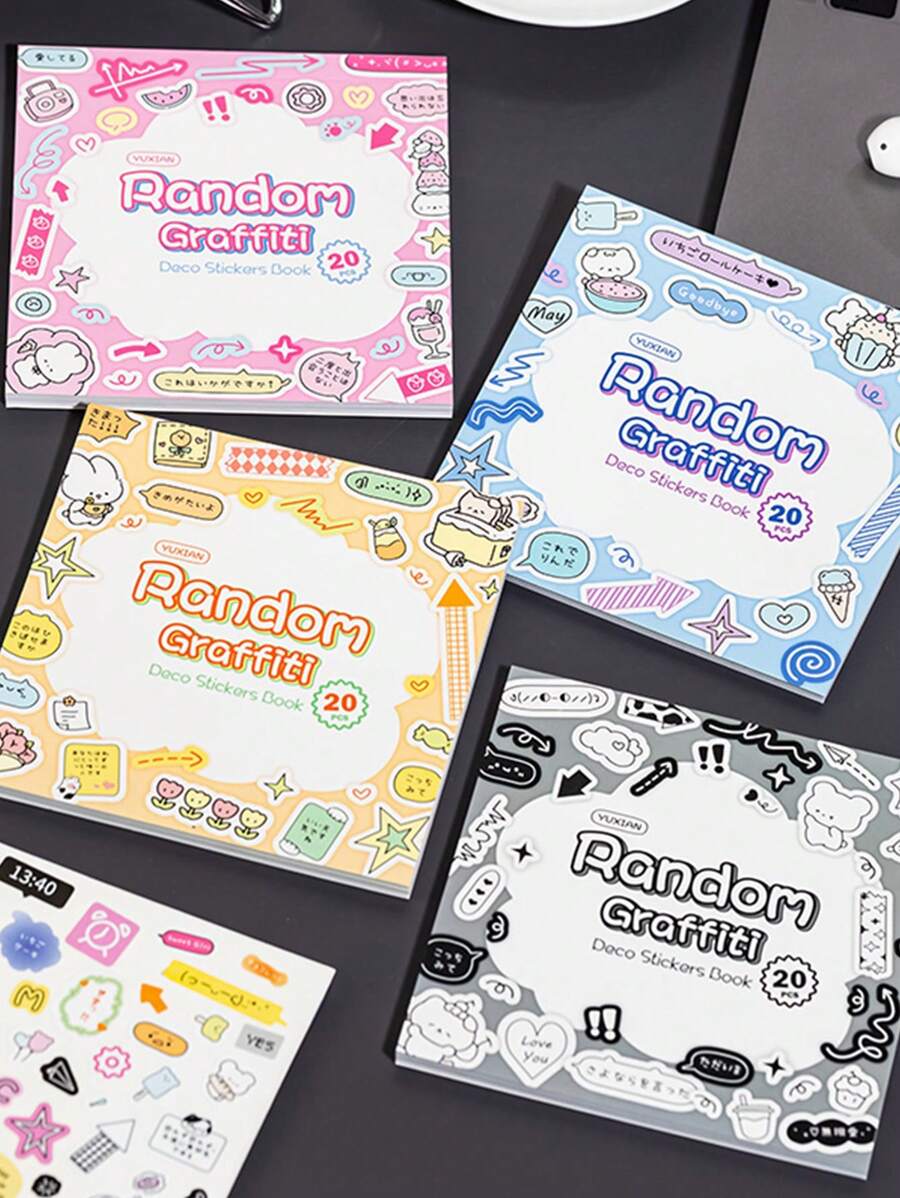 20 Stücke/Heft Aufkleber Scrapbooking Zubehör, Graffiti-Stil kleine Aufkleber, dekoratives Notizbuch Foto-Rahmen Handyhülle Hintergrundpapier Papiermüll Magazin DIY-Verpackungspapier