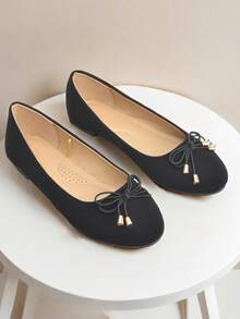 Women's Comfortable Ballet Shoes With Bowknot, Lightweight, Waterproof, Non-Slip Design, Suitable For All Seasons - Black - View 2