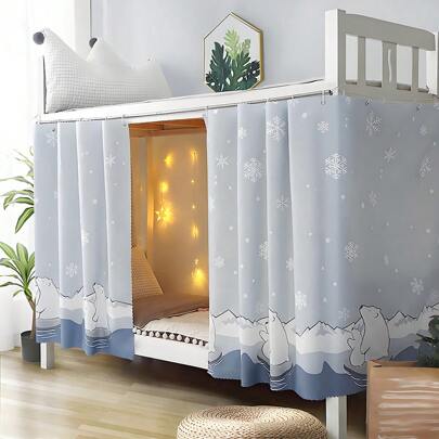 1 件带熊图案的遮光窗帘，适用于宿舍双层床，适合家庭和学校的单人床