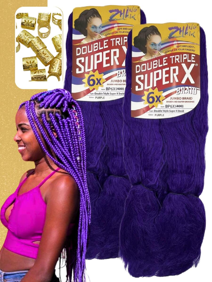 Kit 2 Packs Jumbo Hair Super X Jumbo Braids Box Braid + Rings - Màu tím - Xem 1