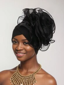 1pc Ladies' New European And American Fashion Comfortable & Elegant Large Flower Statement Cap With Heavy Work, Wrapped Headscarf/African Turban Hat Valentine's Day Valentines Sleep Bonnet - Organza Big Flower - View 12
