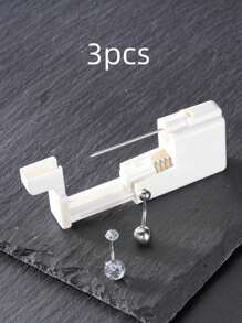 Kit de Pistola de Perfuração de Umbigo em Aço Inoxidável 3 peças / conjunto, Anel de Umbigo Super Brilhante com Pedras 5A 14G, Item Essencial para o Uso Diário das Mulheres, Especialmente no Verão