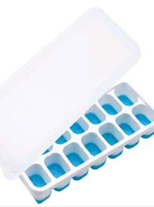 1 pieza Bandeja de cubitos de hielo suave de silicona con tapa, caja fabricadora de hielo para uso en el hogar - Azul - Ver 3