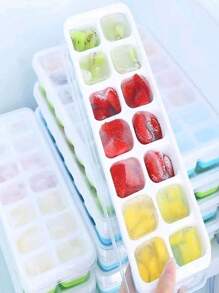 1 pieza Bandeja de cubitos de hielo suave de silicona con tapa, caja fabricadora de hielo para uso en el hogar - Azul - Ver 11