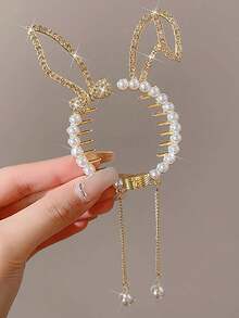 Trang trí tai thỏ bằng kim cương giả móng vuốt tóc thanh lịch - Vàng - Xem 5