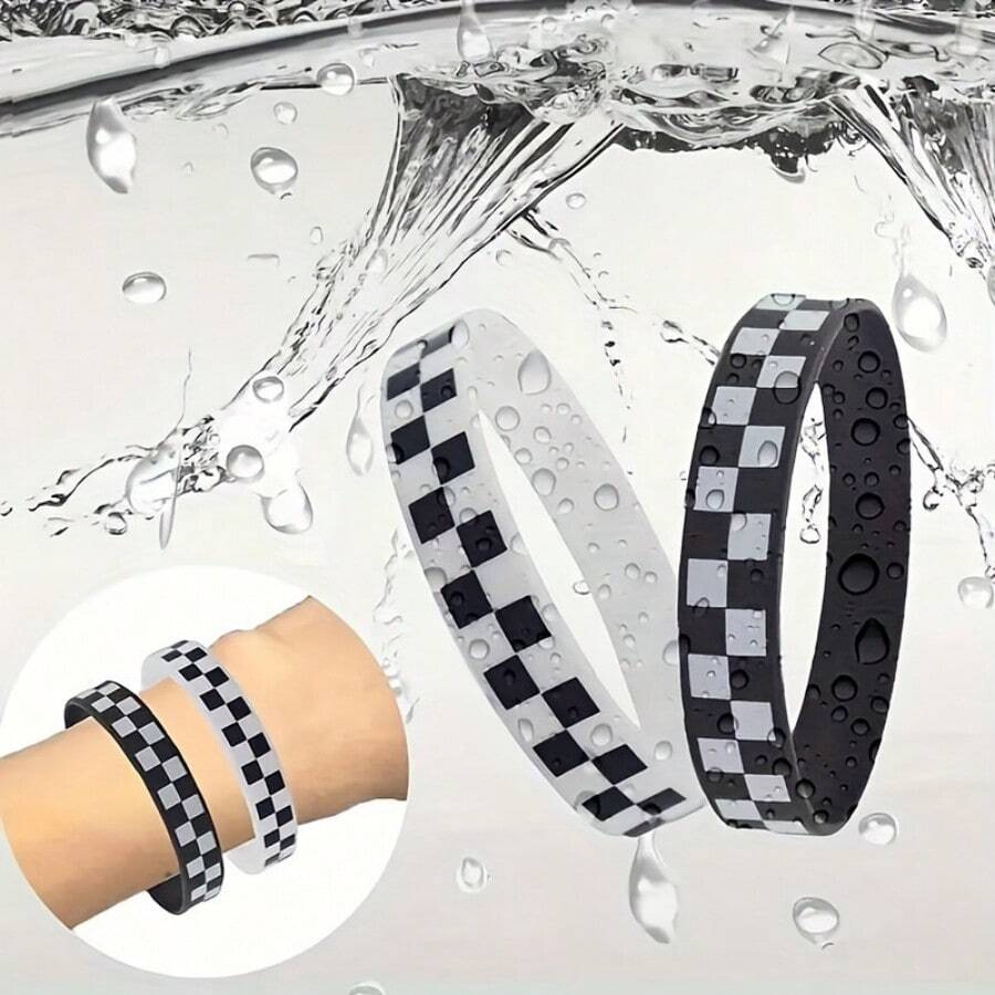 4/8/20pcs Black & White Plaid Silicone Bracelets - Perfect For Sports, Racing And Parties - Great Gift For Girlfriend/Boyfriend - Multicolor - View 1