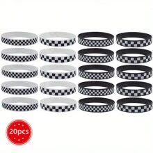 4/8/20pcs Black & White Plaid Silicone Bracelets - Perfect For Sports, Racing And Parties - Great Gift For Girlfriend/Boyfriend - Multicolor - View 5