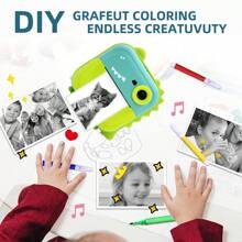 Instant Print Camera Inkless Sticker Printer For Gifts 20MP HD Digital Video Cameras, Mini Thermal Printer Gifts With 6 Rolls Photo Paper - Green Camera With 6Rolls Paper a - View 3