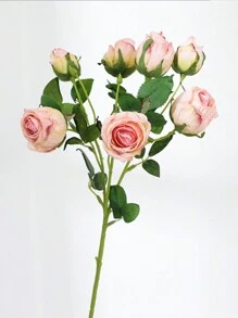 1 pieza Ramo de rosas rosa quemado, estilo retro con 7 cabezas con bordes quemados, flor de rosa artificial de tallo único, decoración del hogar, centro de mesa, boda, sala de estar, decoración de fiesta, regalo, decoración de habitación, 50 cm