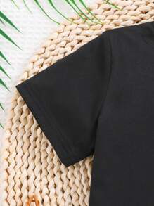 Cậu bé mùa hè giản dị dễ thương Quần áo đẹp trai Áo thun cổ tròn in hình động vật dễ thương - màu đen - Xem 4