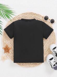 Cậu bé mùa hè giản dị dễ thương Quần áo đẹp trai Áo thun cổ tròn in hình động vật dễ thương - màu đen - Xem 2