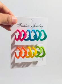 1 Set Of 6 Pairs Popular Fashion Colorful Matte Acrylic Asymmetrical Geometric C-Shaped Hoop Earrings Suitable For Women's Daily Wear - Colorful - View 13
