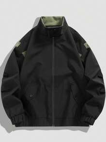 Veste utilitaire décontractée à blocs de couleurs pour homme, pour le printemps et l'automne - Noir - Voir 1