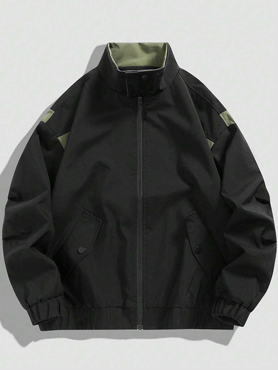 Veste utilitaire décontractée à blocs de couleurs pour homme, pour le printemps et l'automne - Noir - Voir 1