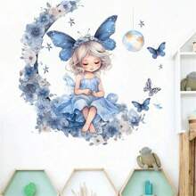 Blue Moon Fairy & Butterfly Fairy Self-Adhesive Wall Sticker, Cartoon Cute Children Room Background Wall Decorative Stickerbaby Shower Family Decorations Gifts - Multicolor - View 14