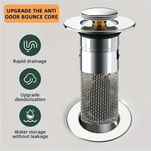 1 pieza Filtro de desagüe del fregadero de baño de acero inoxidable, tapón con núcleo emergente antiolor y filtro, accesorios de baño esenciales para el hogar, adecuado para poros de 2,5-4cm/1,0-1,6 pulgadas - Multicolor - Ver 9