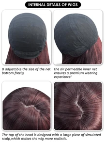 alicegarden 1入紅色假髮，26英寸長，采用合成纖維製成，耐高溫，適用於日常使用，自然逼真的假發。 - 酒紅色 - 查看 9