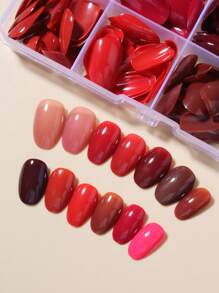 288 Peças (12 Cores Mistas) Unhas Postiças Curtas Ovais em Cores Nude, Marrom e Vermelho, Pontas de Acrílico Falsas de Cobertura Total, Unhas Postiças para Uso Diário e em Festas, com Caixa de Armazenamento, Suprimentos de Unhas Adequados para Mulheres e Meninas