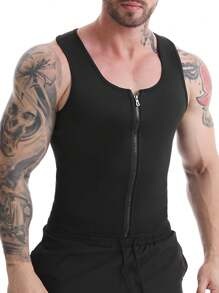 1件男士桑拿服束腰带氯丁橡胶汗背心塑身衣瘦身上衣健身配件黑色春季款 - 黑色 - 查看 6