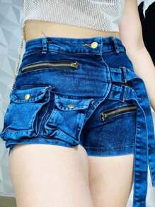 SHORT JUVENIL CON CIERRE Y BOLSAS DE CARGO CON CINTAS - Multicolor - Ver 2