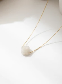 2pcs Flower Natural Stone Women 18K Gold Plated Stainless Steel Thick Stud Earrings, 4 Petal Floral Design Valentines