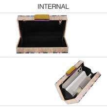 Poșetă multicoloră din acril în stil european și american, cu lanț metalic curcubeu, geantă de seară, geantă de umăr, geantă crossbody, mini geantă cu dungi verticale, geantă elegantă pentru rochie pentru femei, geantă cosmetică, geantă de mireasă - Multicolor - Vizualizare 3