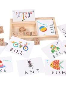 Educational Wood English Spelling Puzzle Game Toy For Children, Alphabet Building Blocks Toy - Multicolor - View 11