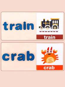 Educational Wood English Spelling Puzzle Game Toy For Children, Alphabet Building Blocks Toy - Multicolor - View 2