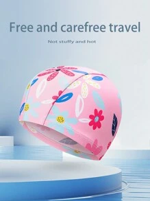 1 Peça Touca de Natação Infantil Estampada com Desenho Animado Rosa, Confortável, Elástica, Não Aperta, de Tecido para Proteção da Orelha, Cabelo Longo, para Crianças de 3 a 15 Anos