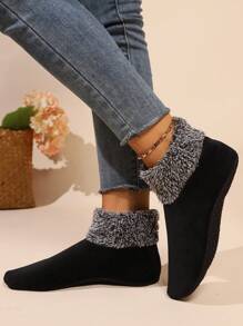 1pair Women's Floor Leg Warmers Winter Warmth Sock Set, Autumn/Winter, Thickened Knitted Line Sleep Leg Warmers With Soft Non-Slip Sole For Adults' Indoor Wear