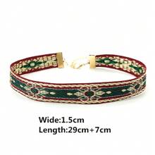 尼泊爾波西米亞風格多彩藍鑽紋短鏈藝術女項鍊，復古彩虹編織友誼珠寶